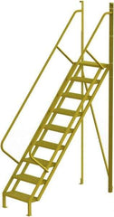 TRI-ARC - 132" 9 Step Configurable Crossover Ladder - 50° Incline, 1,000 Lb Capacity, 90" Platform Height, 30" Base Width x 78" Base Depth, Serrated - USA Tool & Supply