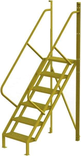 TRI-ARC - 102" 6 Step Configurable Crossover Ladder - 50° Incline, 1,000 Lb Capacity, 60" Platform Height, 30" Base Width x 52-1/2" Base Depth, Serrated - USA Tool & Supply