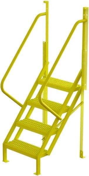 TRI-ARC - 82" 4 Step Configurable Crossover Ladder - 50° Incline, 1,000 Lb Capacity, 40" Platform Height, 30" Base Width x 35-1/2" Base Depth, Serrated - USA Tool & Supply