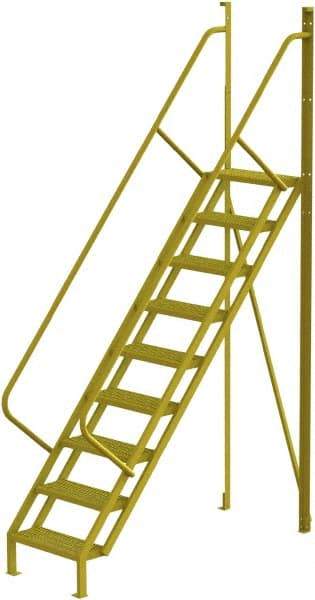TRI-ARC - 132" 9 Step Configurable Crossover Ladder - 50° Incline, 1,000 Lb Capacity, 90" Platform Height, 30" Base Width x 78" Base Depth, Perforated Tread - USA Tool & Supply