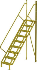 TRI-ARC - 132" 9 Step Configurable Crossover Ladder - 50° Incline, 1,000 Lb Capacity, 90" Platform Height, 30" Base Width x 78" Base Depth, Perforated Tread - USA Tool & Supply