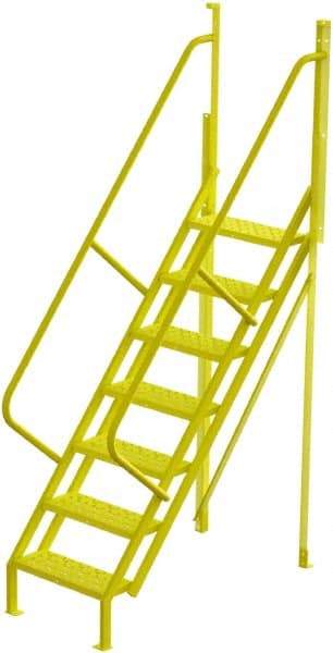 TRI-ARC - 112" 7 Step Configurable Crossover Ladder - 50° Incline, 1,000 Lb Capacity, 70" Platform Height, 30" Base Width x 61" Base Depth, Perforated Tread - USA Tool & Supply