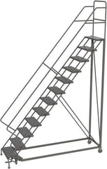 TRI-ARC - 156" 12 Step Configurable Rolling Ladder - 56° Incline, 450 Lb Capacity, 120" Platform Height, 35" Base Width x 90" Base Depth, Perforated Tread - USA Tool & Supply