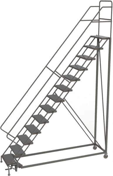 TRI-ARC - 166" 13 Step Configurable Rolling Ladder - 50° Incline, 450 Lb Capacity, 130" Platform Height, 39" Base Width x 97" Base Depth, Perforated Tread - USA Tool & Supply