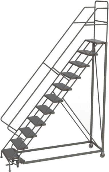TRI-ARC - 146" 11 Step Configurable Rolling Ladder - 56° Incline, 450 Lb Capacity, 110" Platform Height, 35" Base Width x 84" Base Depth, Perforated Tread - USA Tool & Supply