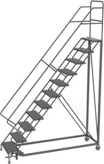 TRI-ARC - 146" 11 Step Configurable Rolling Ladder - 56° Incline, 450 Lb Capacity, 110" Platform Height, 35" Base Width x 84" Base Depth, Perforated Tread - USA Tool & Supply