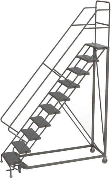 TRI-ARC - 136" 10 Step Configurable Rolling Ladder - 56° Incline, 450 Lb Capacity, 100" Platform Height, 35" Base Width x 76" Base Depth, Perforated Tread - USA Tool & Supply