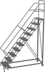 TRI-ARC - 136" 10 Step Configurable Rolling Ladder - 56° Incline, 450 Lb Capacity, 100" Platform Height, 35" Base Width x 76" Base Depth, Perforated Tread - USA Tool & Supply