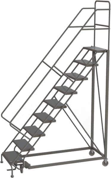 TRI-ARC - 126" 9 Step Configurable Rolling Ladder - 56° Incline, 450 Lb Capacity, 90" Platform Height, 35" Base Width x 71" Base Depth, Perforated Tread - USA Tool & Supply