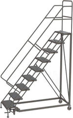 TRI-ARC - 126" 9 Step Configurable Rolling Ladder - 50° Incline, 450 Lb Capacity, 90" Platform Height, 35" Base Width x 71" Base Depth, Perforated Tread - USA Tool & Supply