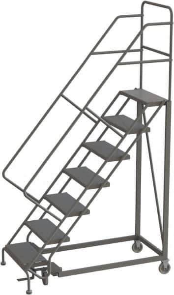 TRI-ARC - 106" 7 Step Configurable Rolling Ladder - 50° Incline, 450 Lb Capacity, 70" Platform Height, 35" Base Width x 56" Base Depth, Perforated Tread - USA Tool & Supply