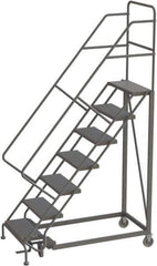 TRI-ARC - 106" 7 Step Configurable Rolling Ladder - 56° Incline, 450 Lb Capacity, 70" Platform Height, 35" Base Width x 56" Base Depth, Perforated Tread - USA Tool & Supply