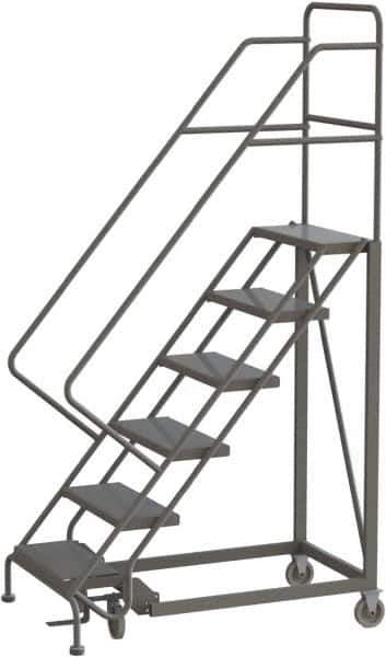 TRI-ARC - 96" 6 Step Configurable Rolling Ladder - 56° Incline, 450 Lb Capacity, 60" Platform Height, 35" Base Width x 49" Base Depth, Perforated Tread - USA Tool & Supply