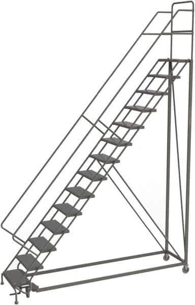 TRI-ARC - 176" 14 Step Configurable Rolling Ladder - 50° Incline, 450 Lb Capacity, 140" Platform Height, 39" Base Width x 104" Base Depth, Perforated Tread - USA Tool & Supply