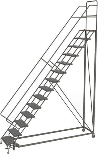 TRI-ARC - 176" 14 Step Configurable Rolling Ladder - 56° Incline, 450 Lb Capacity, 140" Platform Height, 39" Base Width x 104" Base Depth, Perforated Tread - USA Tool & Supply