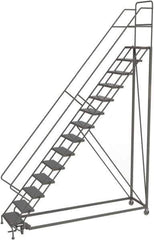 TRI-ARC - 176" 14 Step Configurable Rolling Ladder - 56° Incline, 450 Lb Capacity, 140" Platform Height, 39" Base Width x 104" Base Depth, Perforated Tread - USA Tool & Supply