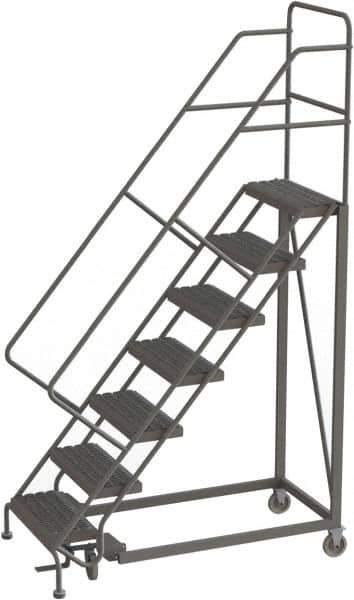 TRI-ARC - 106" 7 Step Configurable Rolling Ladder - 50° Incline, 450 Lb Capacity, 70" Platform Height, 35" Base Width x 56" Base Depth, Serrated - USA Tool & Supply