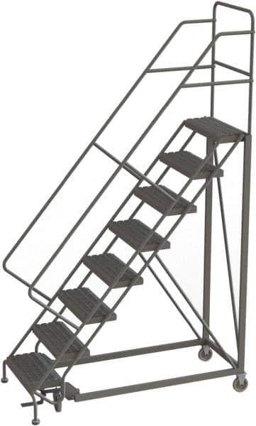 TRI-ARC - 116" 8 Step Configurable Rolling Ladder - 56° Incline, 450 Lb Capacity, 80" Platform Height, 35" Base Width x 64" Base Depth, Serrated - USA Tool & Supply