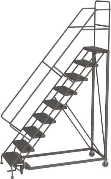 TRI-ARC - 126" 9 Step Configurable Rolling Ladder - 56° Incline, 450 Lb Capacity, 90" Platform Height, 35" Base Width x 71" Base Depth, Serrated - USA Tool & Supply