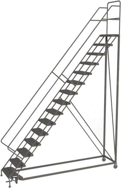 TRI-ARC - 186" 15 Step Configurable Rolling Ladder - 50° Incline, 450 Lb Capacity, 150" Platform Height, 39" Base Width x 111" Base Depth, Serrated - USA Tool & Supply
