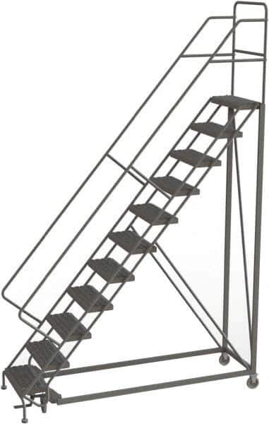 TRI-ARC - 146" 11 Step Configurable Rolling Ladder - 50° Incline, 450 Lb Capacity, 110" Platform Height, 35" Base Width x 84" Base Depth, Serrated - USA Tool & Supply
