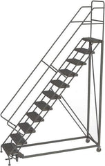 TRI-ARC - 146" 11 Step Configurable Rolling Ladder - 50° Incline, 450 Lb Capacity, 110" Platform Height, 35" Base Width x 84" Base Depth, Serrated - USA Tool & Supply