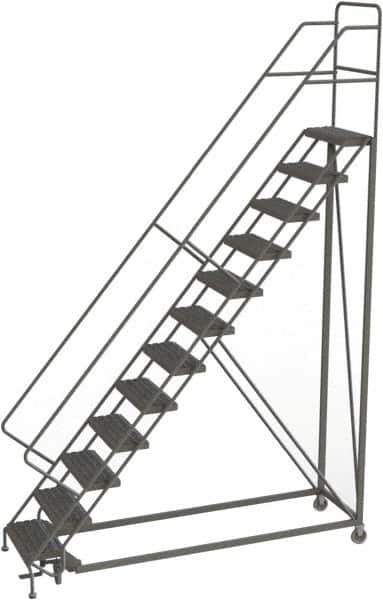 TRI-ARC - 156" 12 Step Configurable Rolling Ladder - 56° Incline, 450 Lb Capacity, 120" Platform Height, 35" Base Width x 90" Base Depth, Serrated - USA Tool & Supply