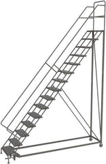 TRI-ARC - 186" 15 Step Configurable Rolling Ladder - 50° Incline, 450 Lb Capacity, 150" Platform Height, 39" Base Width x 111" Base Depth, Perforated Tread - USA Tool & Supply