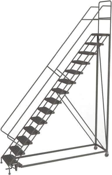 TRI-ARC - 176" 14 Step Configurable Rolling Ladder - 50° Incline, 450 Lb Capacity, 140" Platform Height, 39" Base Width x 104" Base Depth, Serrated - USA Tool & Supply