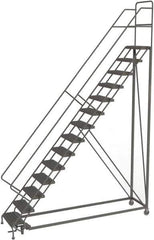 TRI-ARC - 176" 14 Step Configurable Rolling Ladder - 50° Incline, 450 Lb Capacity, 140" Platform Height, 39" Base Width x 104" Base Depth, Serrated - USA Tool & Supply