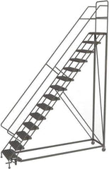 TRI-ARC - 176" 14 Step Configurable Rolling Ladder - 56° Incline, 450 Lb Capacity, 140" Platform Height, 39" Base Width x 104" Base Depth, Serrated - USA Tool & Supply