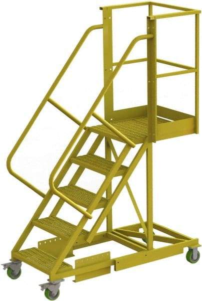 TRI-ARC - 92" 5 Step Configurable Cantilever Ladder - Supported, 300 Lb Capacity, 50" Platform Height, 30" Base Width x 64" Base Depth, Perforated Tread - USA Tool & Supply