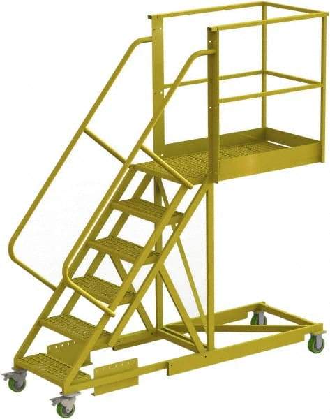 TRI-ARC - 102" 6 Step Configurable Cantilever Ladder - Supported, 300 Lb Capacity, 60" Platform Height, 30" Base Width x 92" Base Depth, Serrated - USA Tool & Supply