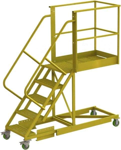 TRI-ARC - 92" 5 Step Configurable Cantilever Ladder - Supported, 300 Lb Capacity, 50" Platform Height, 30" Base Width x 84" Base Depth, Serrated - USA Tool & Supply