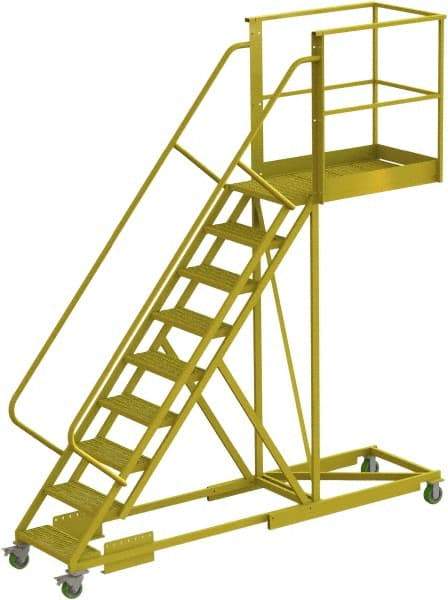 TRI-ARC - 132" 9 Step Configurable Cantilever Ladder - Supported, 300 Lb Capacity, 90" Platform Height, 30" Base Width x 117" Base Depth, Perforated Tread - USA Tool & Supply