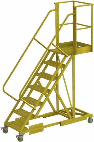 TRI-ARC - 112" 7 Step Configurable Cantilever Ladder - Supported, 300 Lb Capacity, 70" Platform Height, 30" Base Width x 81" Base Depth, Serrated - USA Tool & Supply