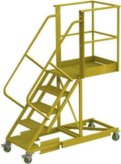 TRI-ARC - 92" 5 Step Configurable Cantilever Ladder - Supported, 300 Lb Capacity, 50" Platform Height, 30" Base Width x 74" Base Depth, Perforated Tread - USA Tool & Supply