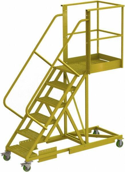 TRI-ARC - 102" 6 Step Configurable Cantilever Ladder - Supported, 300 Lb Capacity, 60" Platform Height, 30" Base Width x 82" Base Depth, Perforated Tread - USA Tool & Supply