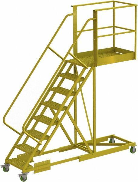 TRI-ARC - 122" 8 Step Configurable Cantilever Ladder - Supported, 300 Lb Capacity, 80" Platform Height, 30" Base Width x 109" Base Depth, Perforated Tread - USA Tool & Supply