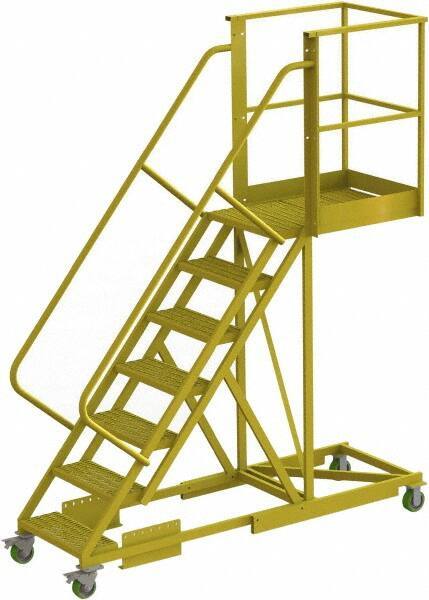 TRI-ARC - 112" 7 Step Configurable Cantilever Ladder - Supported, 300 Lb Capacity, 70" Platform Height, 30" Base Width x 91" Base Depth, Perforated Tread - USA Tool & Supply