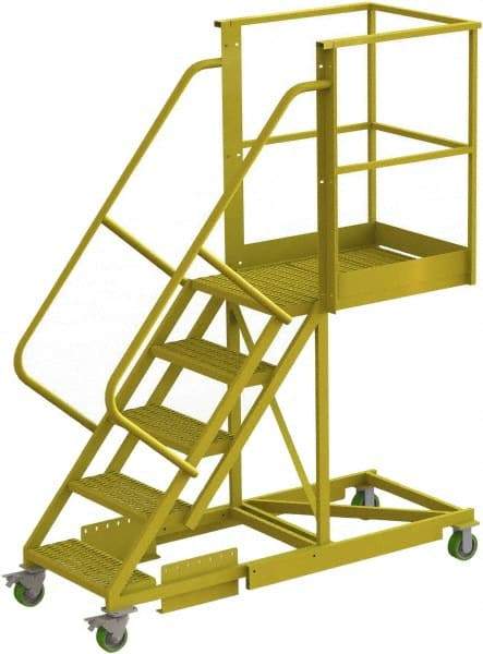 TRI-ARC - 92" 5 Step Configurable Cantilever Ladder - Supported, 300 Lb Capacity, 50" Platform Height, 30" Base Width x 74" Base Depth, Serrated - USA Tool & Supply