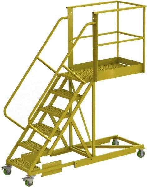 TRI-ARC - 102" 6 Step Configurable Cantilever Ladder - Supported, 300 Lb Capacity, 60" Platform Height, 30" Base Width x 92" Base Depth, Perforated Tread - USA Tool & Supply