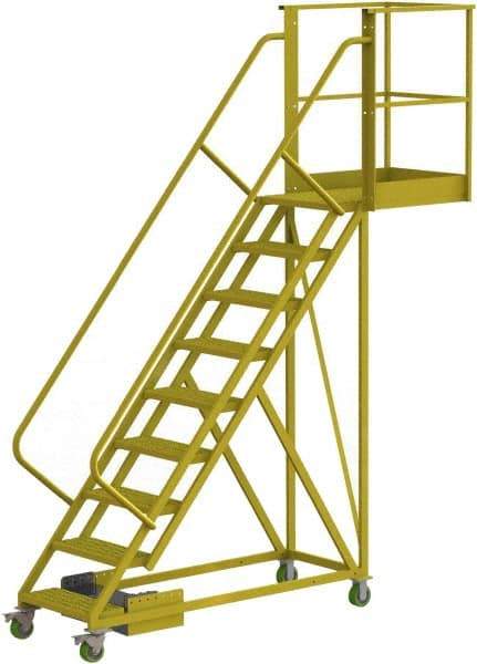 TRI-ARC - 132" 9 Step Configurable Cantilever Ladder - Unsupported, 300 Lb Capacity, 90" Platform Height, 30" Base Width x 97" Base Depth, Perforated Tread - USA Tool & Supply