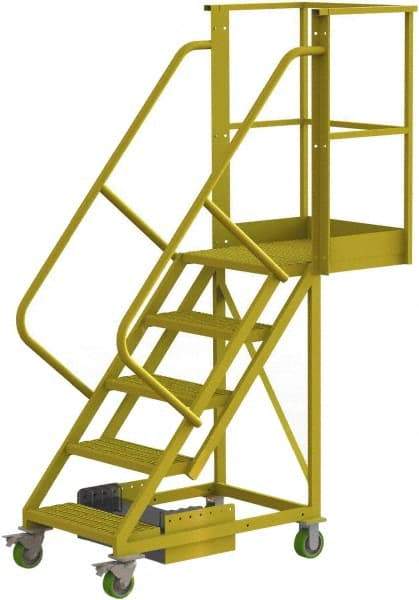TRI-ARC - 92" 5 Step Configurable Cantilever Ladder - Unsupported, 300 Lb Capacity, 50" Platform Height, 30" Base Width x 64" Base Depth, Serrated - USA Tool & Supply