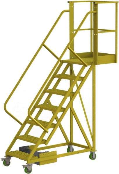TRI-ARC - 112" 7 Step Configurable Cantilever Ladder - Unsupported, 300 Lb Capacity, 70" Platform Height, 30" Base Width x 81" Base Depth, Serrated - USA Tool & Supply