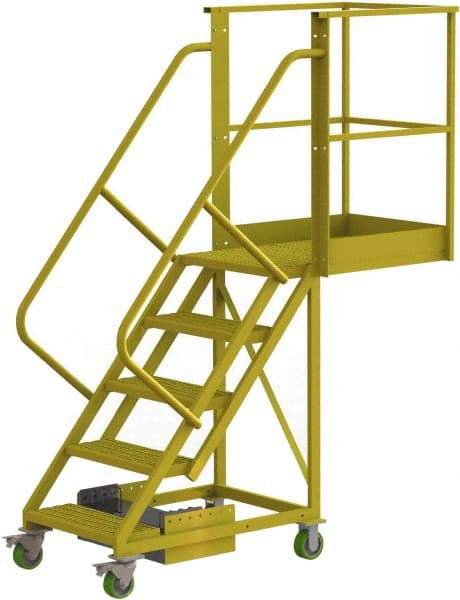 TRI-ARC - 92" 5 Step Configurable Cantilever Ladder - Unsupported, 300 Lb Capacity, 50" Platform Height, 30" Base Width x 74" Base Depth, Perforated Tread - USA Tool & Supply