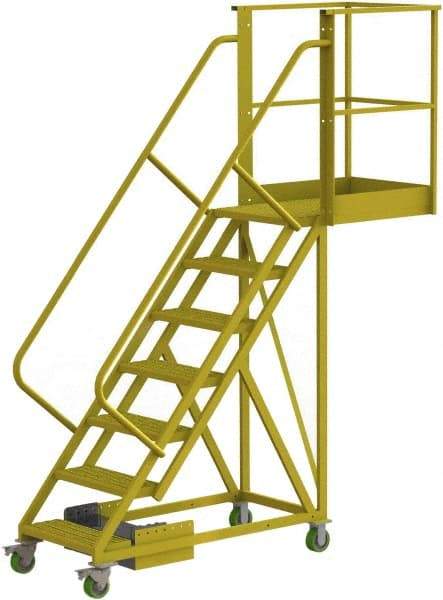 TRI-ARC - 112" 7 Step Configurable Cantilever Ladder - Unsupported, 300 Lb Capacity, 70" Platform Height, 30" Base Width x 91" Base Depth, Perforated Tread - USA Tool & Supply