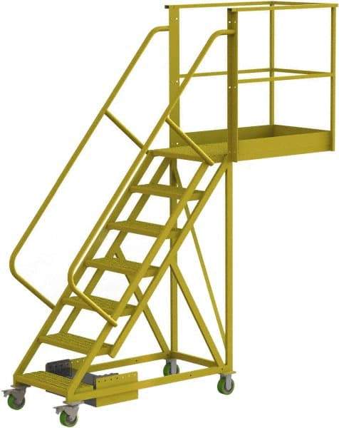 TRI-ARC - 112" 7 Step Configurable Cantilever Ladder - Unsupported, 300 Lb Capacity, 70" Platform Height, 30" Base Width x 101" Base Depth, Perforated Tread - USA Tool & Supply