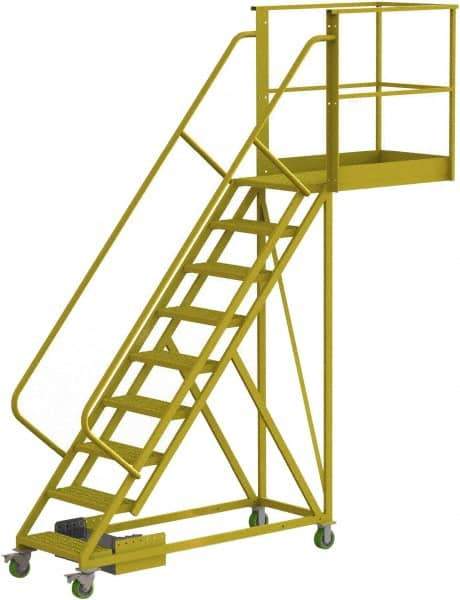 TRI-ARC - 132" 9 Step Configurable Cantilever Ladder - Unsupported, 300 Lb Capacity, 90" Platform Height, 30" Base Width x 117" Base Depth, Perforated Tread - USA Tool & Supply