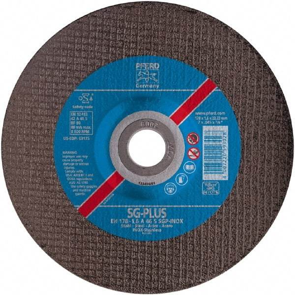 PFERD - 46 Grit, 4-1/2" Wheel Diam, 7/8" Arbor Hole, Type 27 Depressed Center Wheel - Aluminum Oxide - USA Tool & Supply